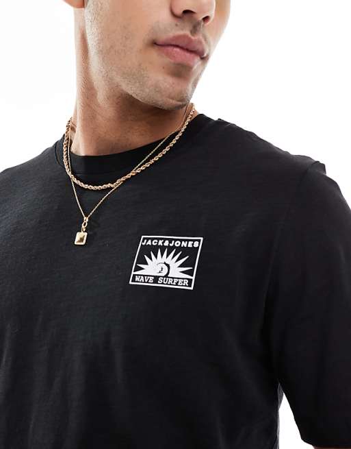 Jack & Jones Chest Print T-shirt In Black