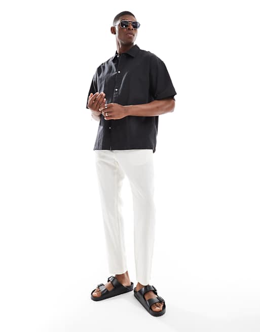 Jack & Jones Oversized Linen Mix Shirt In Black