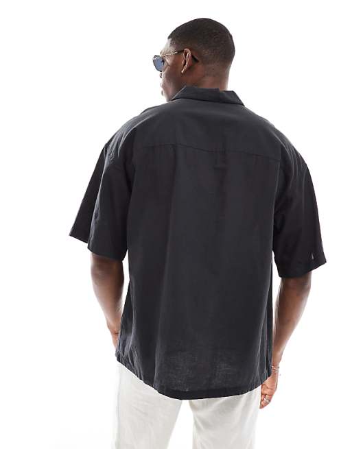 Jack & Jones Oversized Linen Mix Shirt In Black
