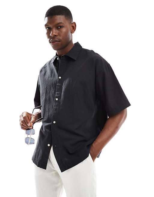 Jack & Jones oversized linen mix shirt in black