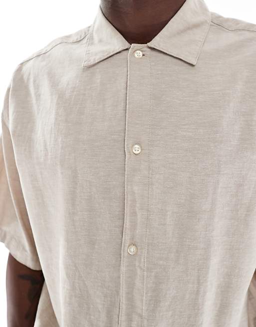 Jack & Jones Oversized Linen Shirt In Beige