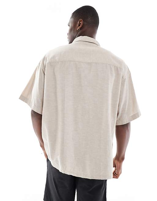 Jack & Jones Oversized Linen Shirt In Beige