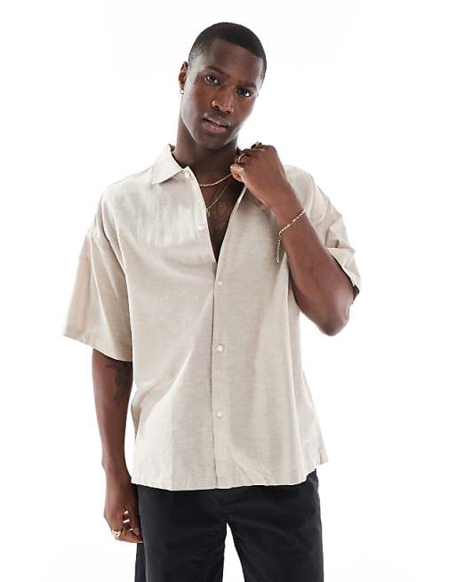 Jack & Jones oversized linen shirt in beige