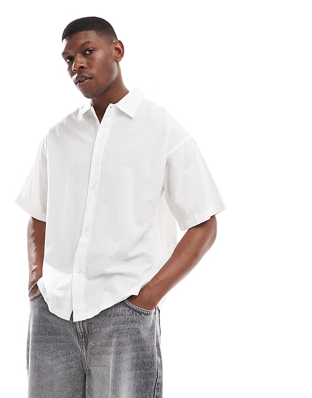 Jack & Jones Oversized Linen Shirt In White