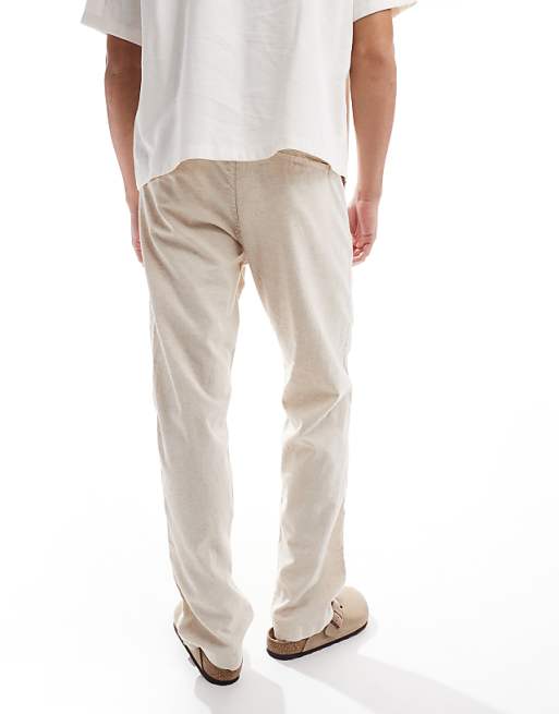 Jack & Jones Relaxed Fit Linen Trouser In Beige