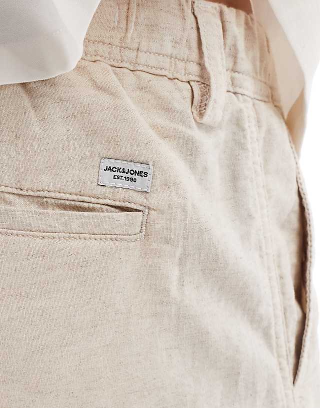 Jack & Jones Relaxed Fit Linen Trouser In Beige