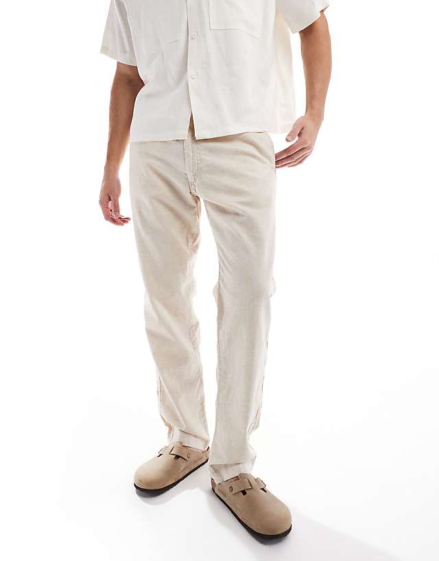 Jack & Jones Relaxed Fit Linen Trouser In Beige