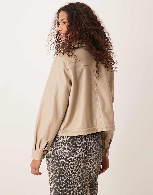 JDY Faux Leather Jacket With Collar In Beige