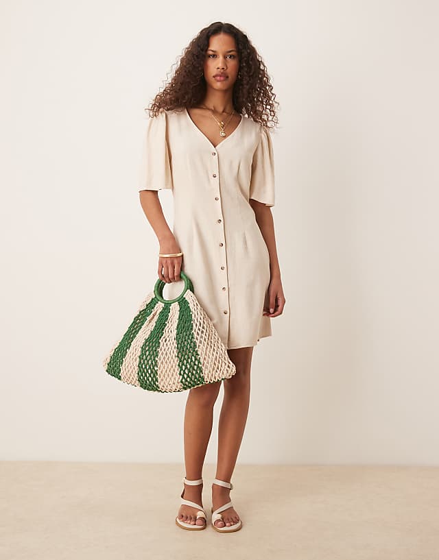 JDY Linen Mix Mini Shirt Dress In Beige