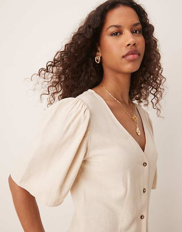 JDY Linen Mix Mini Shirt Dress In Beige