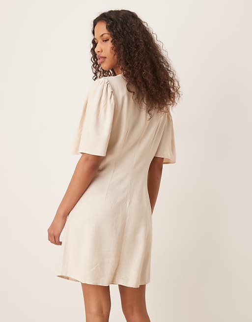JDY Linen Mix Mini Shirt Dress In Beige
