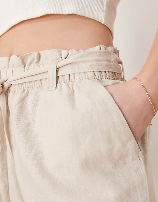 JDY Linen Mix Tie Waist Shorts In Cream