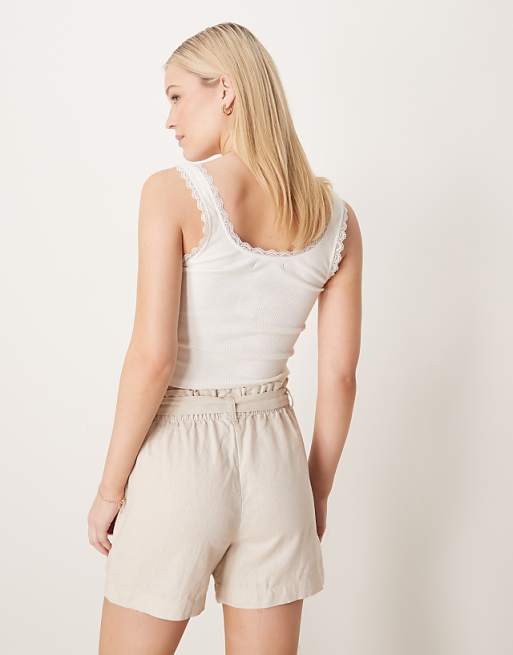 JDY Linen Mix Tie Waist Shorts In Cream