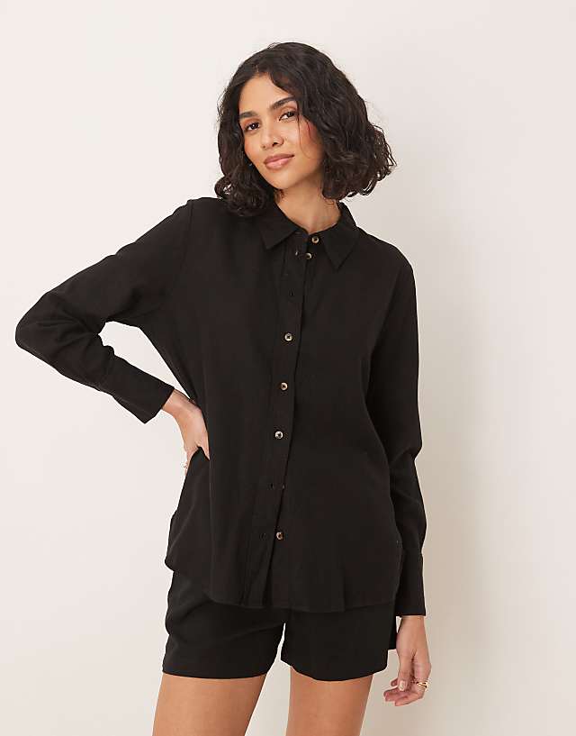 JDY Tie Detail Linen Mix Co-ord In Black