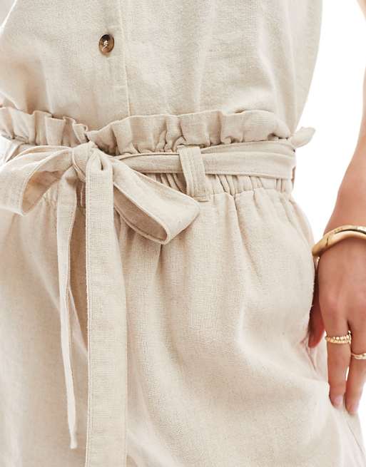 JDY Tie Waist Linen Shorts Co-ord In Stone