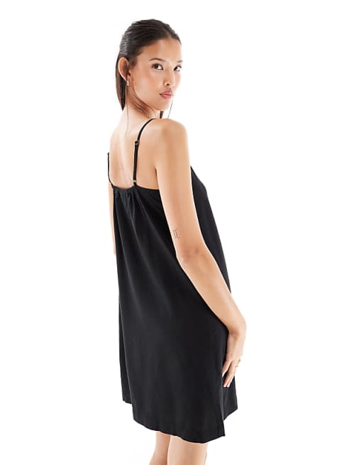 JJXX Linen Blend Mini Dress In Black