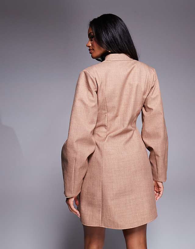 ASOS LUXE Structured Linen Sculpted Blazer Dress In Camel