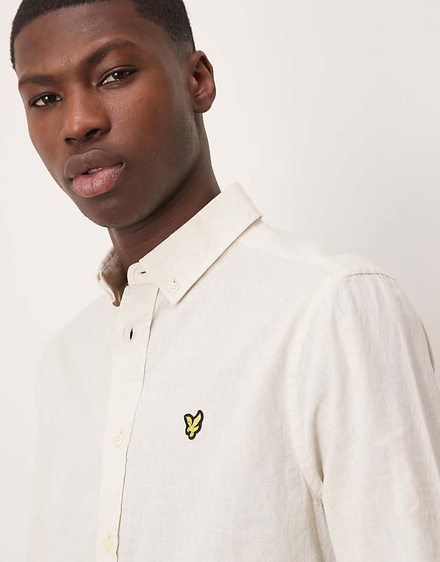 Lyle & Scott Linen Blend Oxford Shirt In Beige
