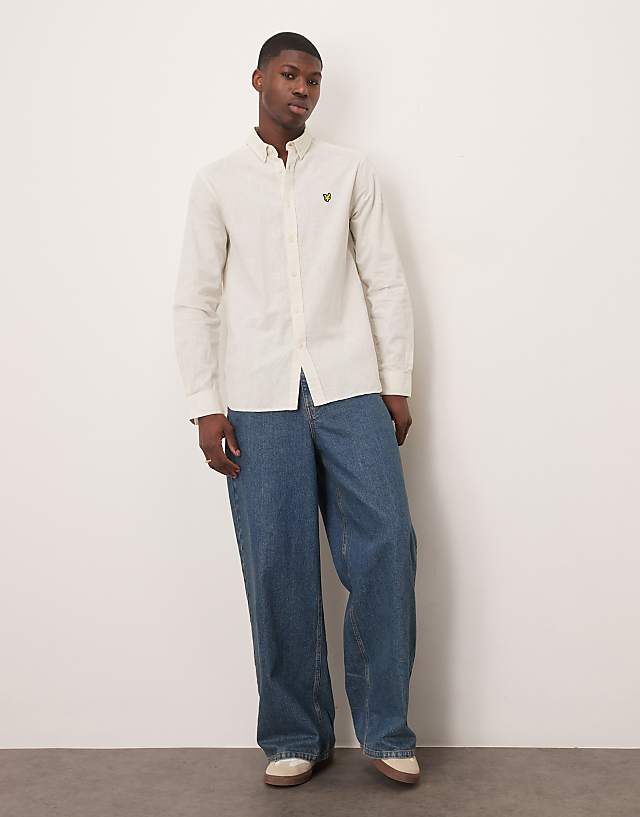 Lyle & Scott Linen Blend Oxford Shirt In Beige