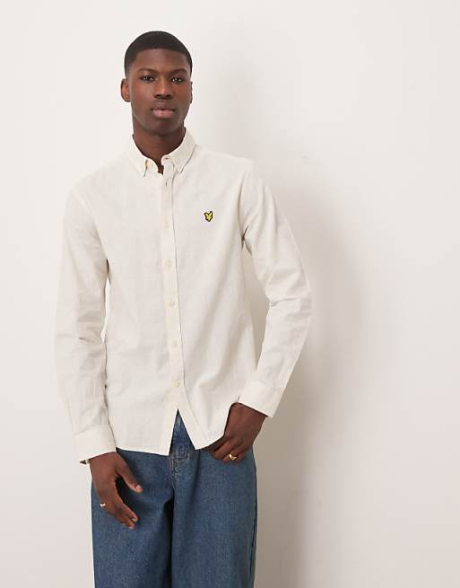 Lyle & Scott Linen Blend Oxford Shirt In Beige