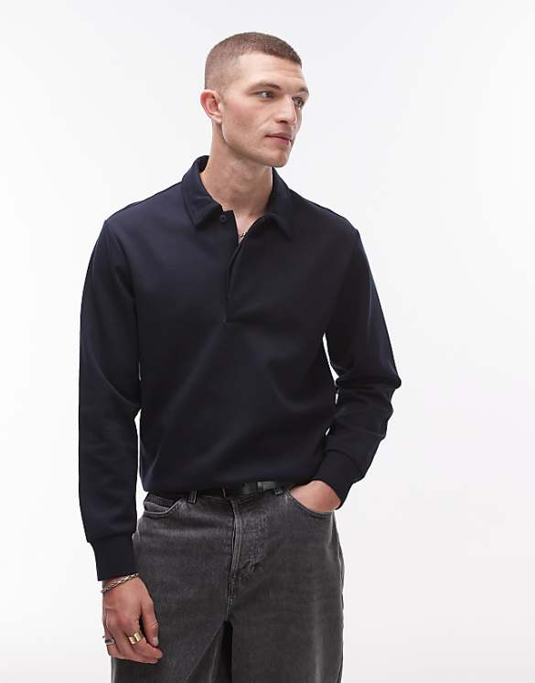 Mango collared sweatshirt in navy