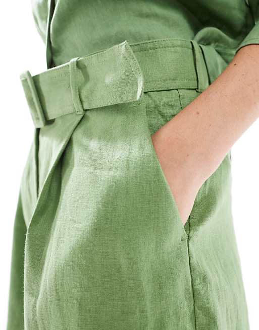 Mango Linen Co-ord Shorts In Light Green
