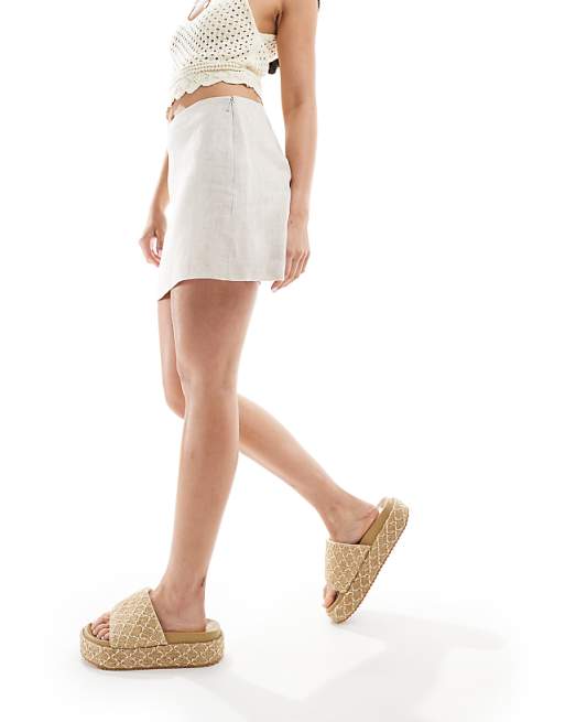 Mango Linen Mini Skirt In Beige