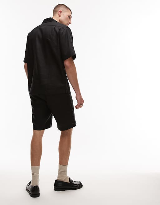 Mango Premium Linen Shorts In Black
