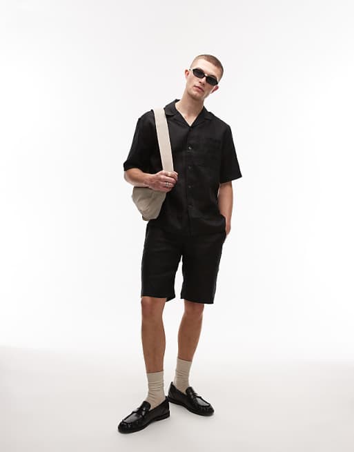 Mango premium linen shorts in black