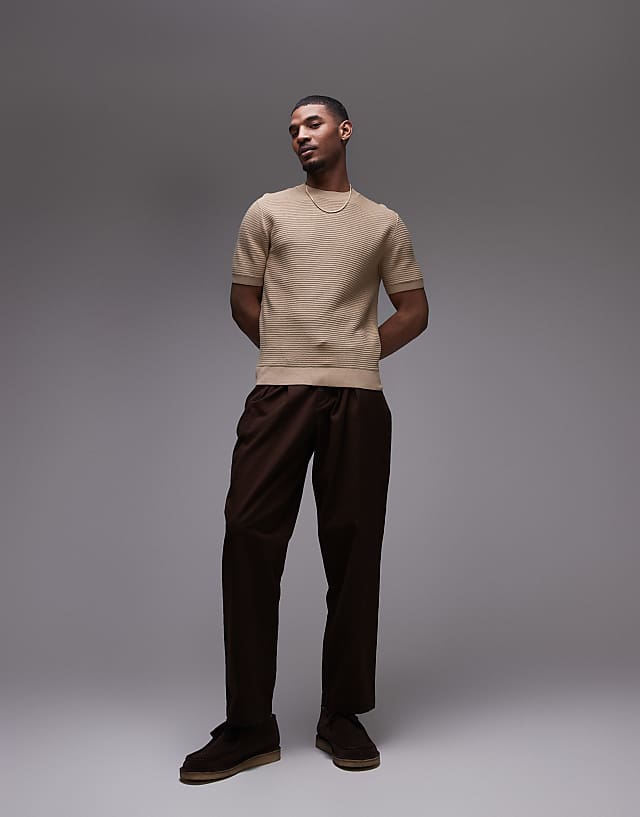 Mango Ribbed Knitted T-shirt In Beige