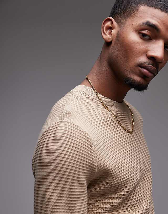Mango Ribbed Knitted T-shirt In Beige