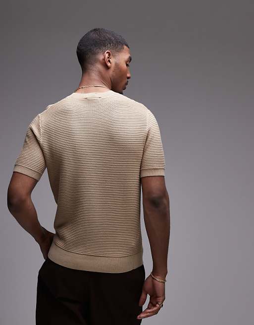 Mango Ribbed Knitted T-shirt In Beige