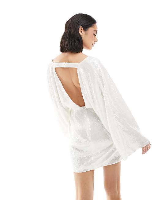 Maya Sequin Open Back Mini Dress In White