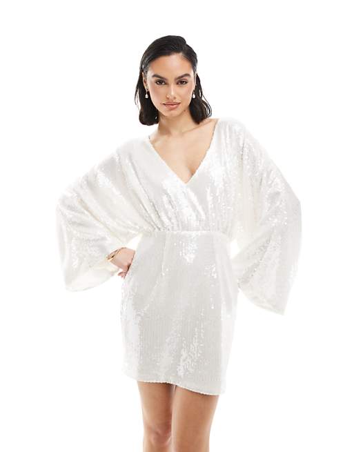 Maya Sequin open back mini dress in white