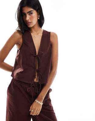 Miss Selfridge Linen Co-ord In Chocolate