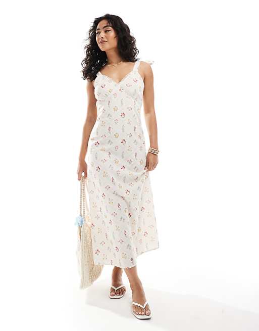 Miss Selfridge tie shoulder linen slip dress