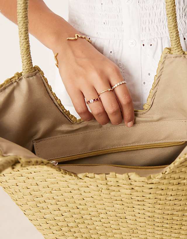 My Accessories Straw Basket Bag In Green