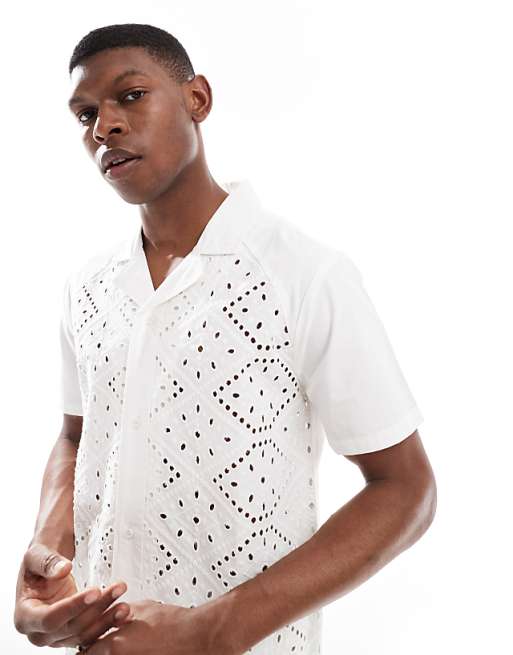 Native Youth Broderie Lace Shirt In White