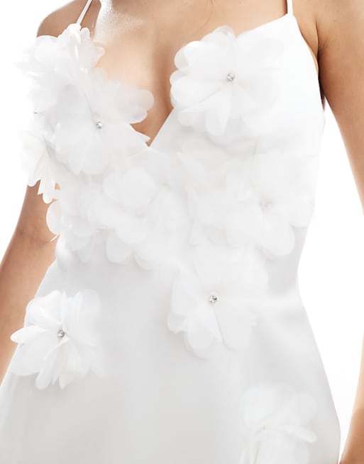 New Look Applique Flower Mini Dress In White