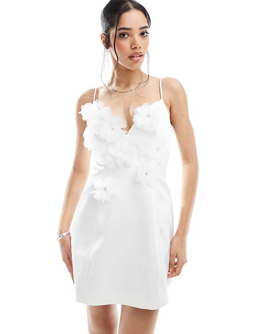 New Look Applique Flower Mini Dress In White