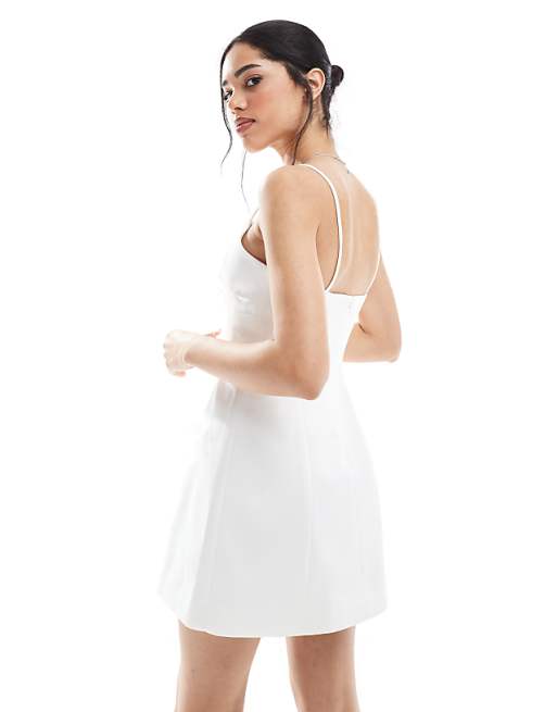 New Look Applique Flower Mini Dress In White