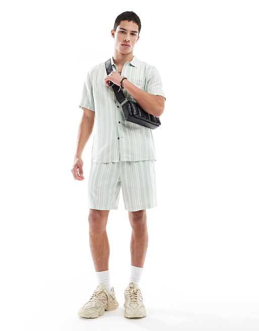 New Look linen-blend stripe co-ord in green