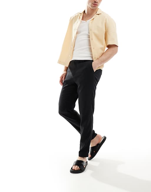 New Look Linen-blend Trouser In Black