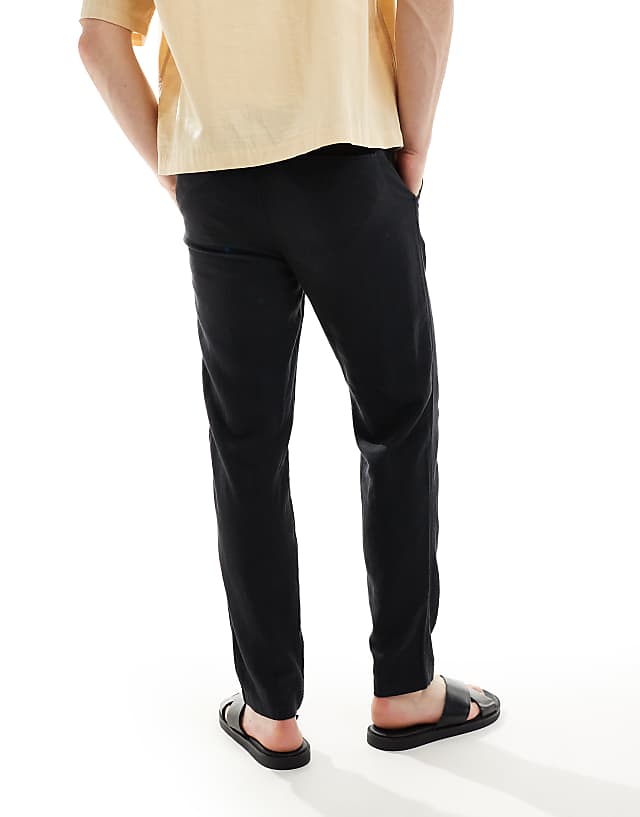 New Look Linen-blend Trouser In Black