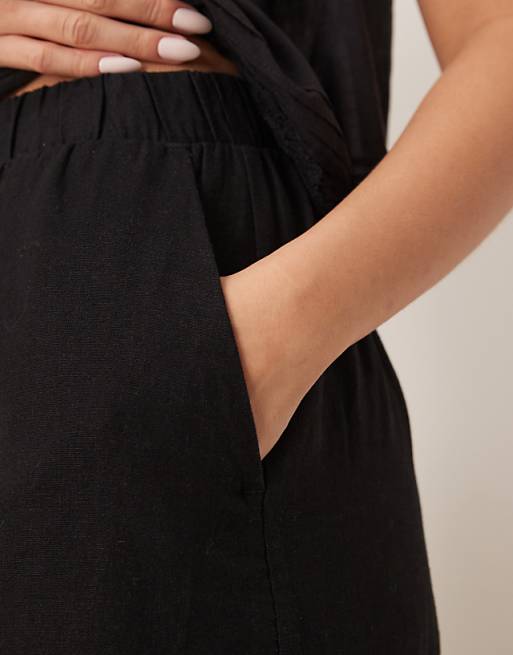 New Look Linen Cropped Trousers In Black