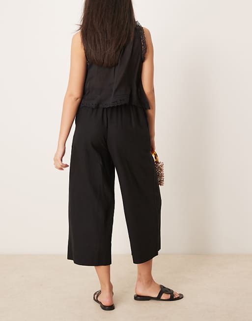 New Look Linen Cropped Trousers In Black