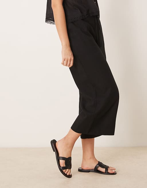 New Look Linen Cropped Trousers In Black