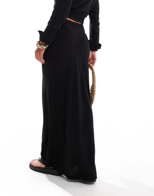 New Look Linen Maxi Skirt In Black