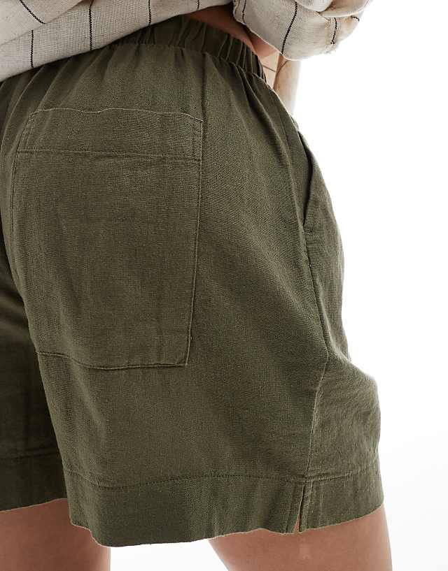 New Look Linen Pull On Short In Khaki