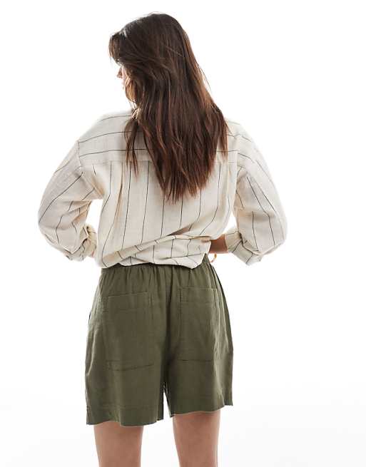 New Look Linen Pull On Short In Khaki